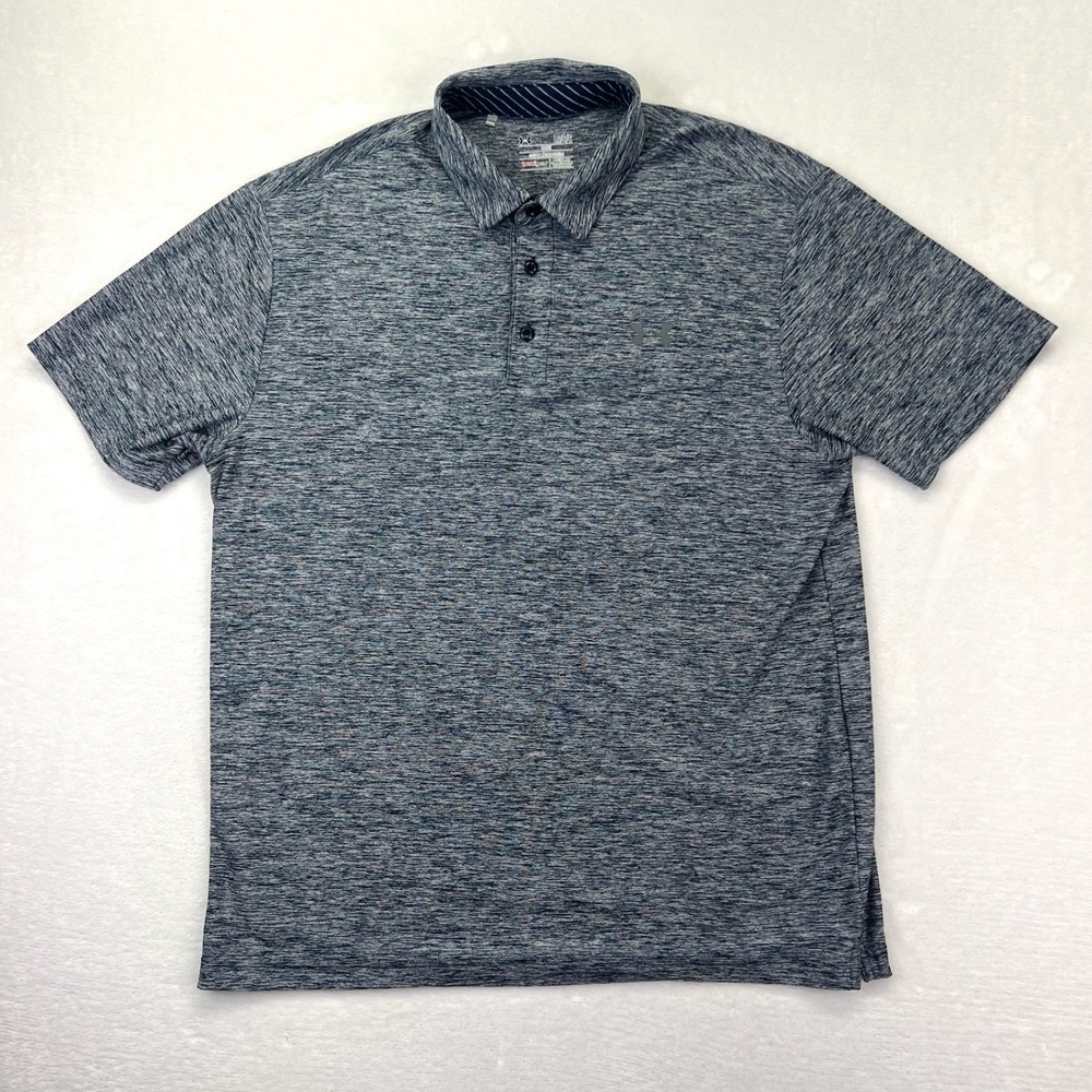 Under Armour Polo Shirt Mens Large Blue Space Dye HeatGear Loose Fit Golf Top